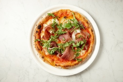 top shot of california style pizza - Australian Stock Image