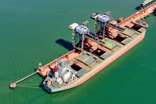 Top view of cargo boats at Fisherman's Landing wharf near Gladstone - Australian Stock Image
