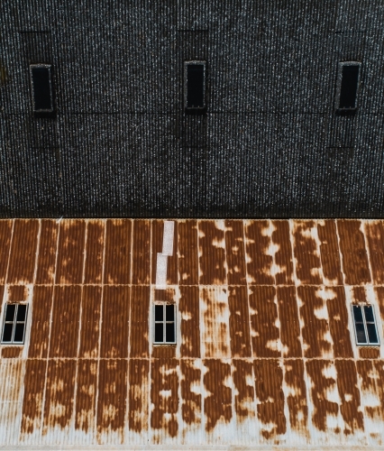 Top view shot of a hay storage shed