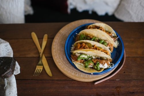 Top view shot of a plate of tacos - Australian Stock Image