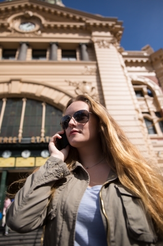 Tourist at Flinders Street Station - Australian Stock Image