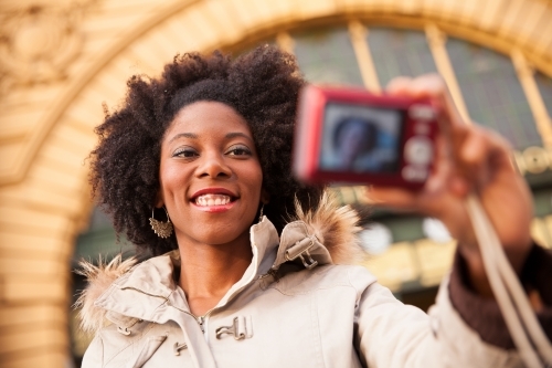 Tourist Selfie at Flinders Street Station - Australian Stock Image