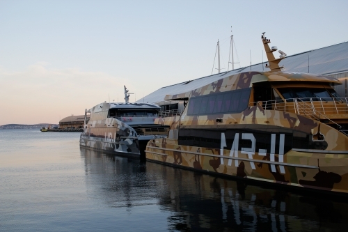 Tourist sightseeing ships docked in Hobart - Australian Stock Image