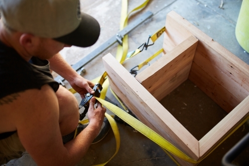 Tradesman working outside - Australian Stock Image