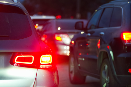 Traffic in dark, brake lights on - Australian Stock Image