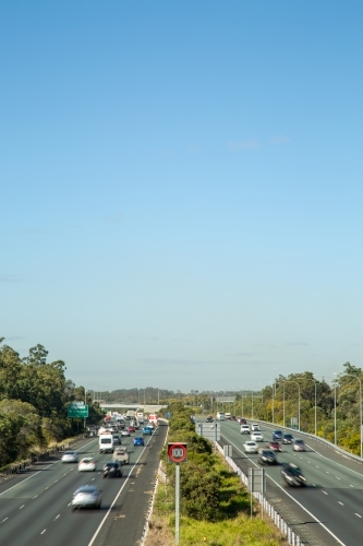 Traffic moving on M1 highway, north of Brisbane - Australian Stock Image