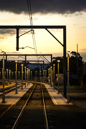 Train tracks at sunset - Australian Stock Image