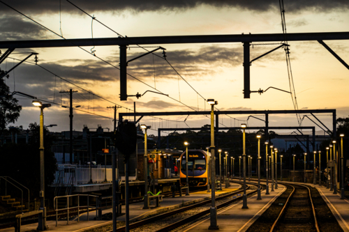 Train tracks at sunset - Australian Stock Image