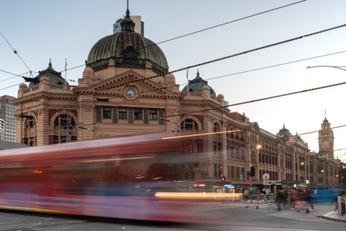 Tram at Flinders Street Station - Australian Stock Image