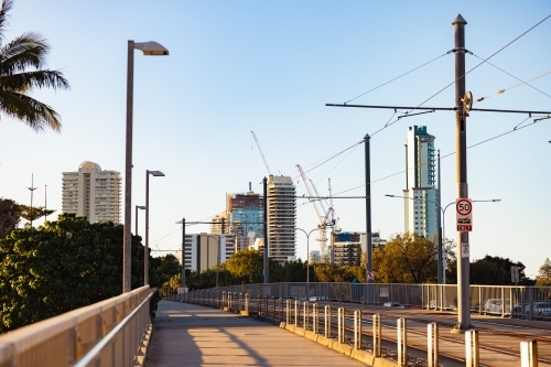 Tram tracks for the G:Link light rail on the Gold Coast - Australian Stock Image