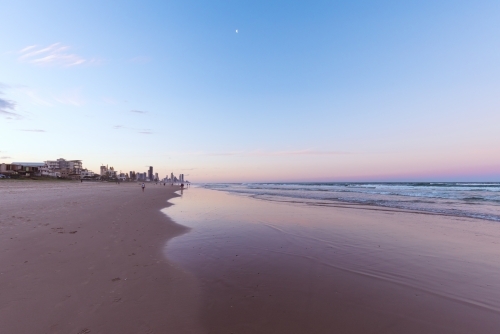 Tranquil beach afternoon with view of the Gold Coast city skyline - Australian Stock Image