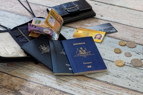Travel documents, passport, driver's license, credit cards, money