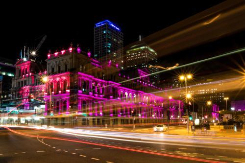 Treasury Casino through Light Trails - Australian Stock Image
