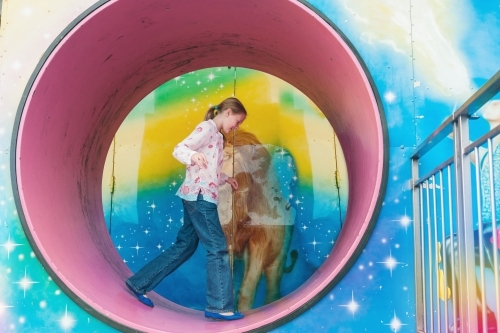 tween girl on fun ride at Royal Show - Australian Stock Image