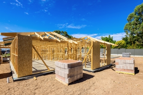 Typical Australian house with masonry veneer walls under construction in South Australia - Australian Stock Image