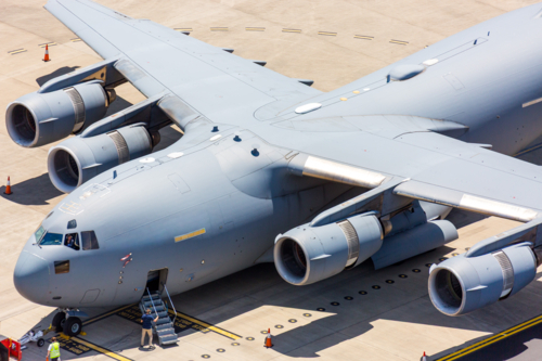 USAF Globemaster 07-7185 plane at Sydney Airport - Australian Stock Image