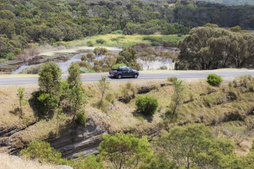 Ute on road from above - Australian Stock Image