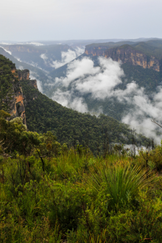 Valley and mountain landscape viewed from Anvil Hill Lookout - Australian Stock Image
