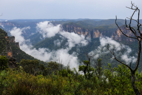 Valley and mountain landscape viewed from Anvil Hill Lookout - Australian Stock Image
