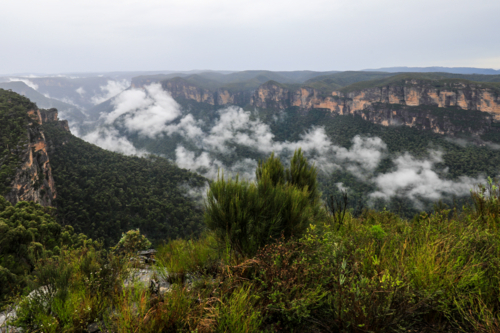 Valley and mountain landscape viewed from Anvil Hill Lookout in New South Wales - Australian Stock Image