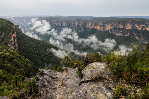 Valley and mountain landscape viewed from Anvil Hill Lookout in New South Wales - Australian Stock Image
