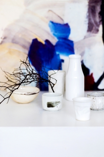 Variety of ceramic tumblers and cups - Australian Stock Image