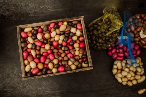 variety of potatoes boxed - Australian Stock Image