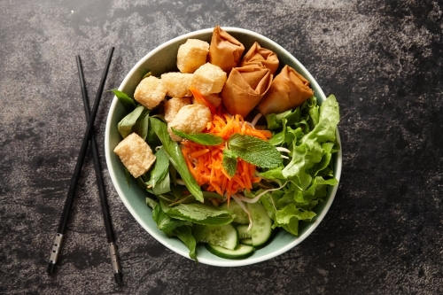 Vegetarian tofu vermicelli bowl - Australian Stock Image