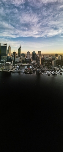 Vertical aerial view of Perth cityscape across Swan River - Australian Stock Image