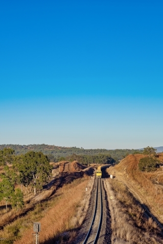 Vertical shot of a train on railway - Australian Stock Image