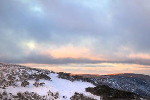 Victoria snow mountains at sunset - Australian Stock Image