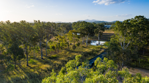 View above Calliope River Road looking towards Homeground camp - Australian Stock Image