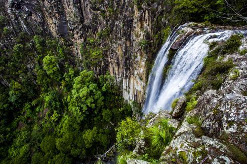 View down towards a waterfall