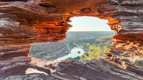 View from inside Natures Window outlooking a river - Australian Stock Image
