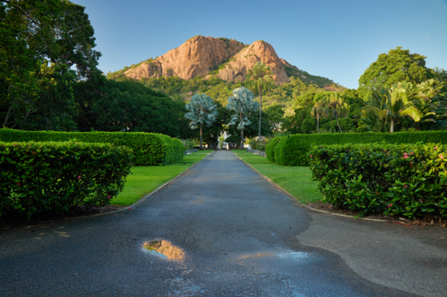 View of Castle Hill from Queen's Garden, Townsville - Australian Stock Image