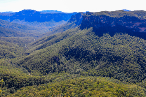 View of Grose Valley from Evans Lookout in the Blue Mountains - Australian Stock Image
