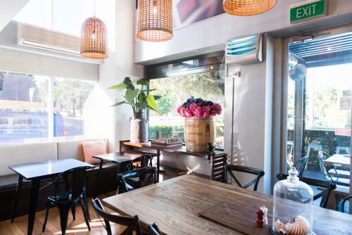 View of rustic modern cafe interior