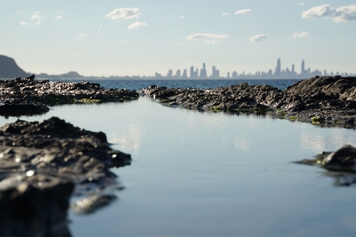 View of Surfers Paradise from rock pools - Australian Stock Image