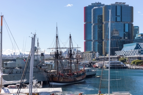 View of the Barangaroo development from Pyrmont Bridge looking over the Maritime Museum - Australian Stock Image