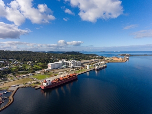 view over harbour at Albany with bulk carriers berthed - Australian Stock Image