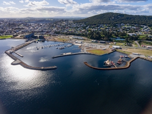 view over the harbour at Albany with breakwater and marina
