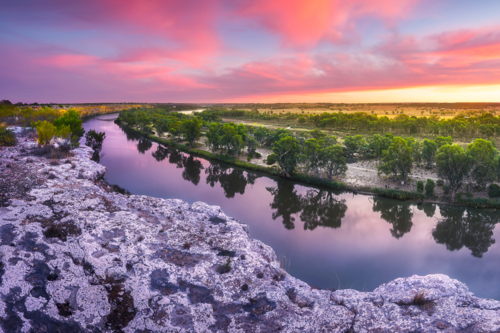 view over the Murray River at dusk - Australian Stock Image