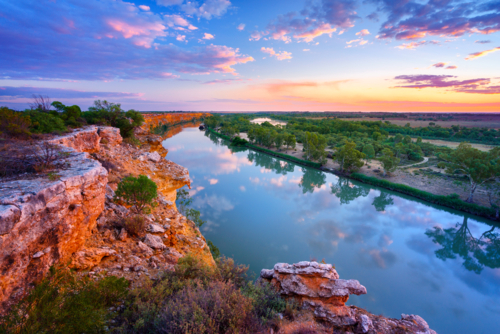 view over the Murray River at dusk - Australian Stock Image