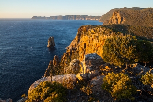 View to Cape Pillar from Cape Huay - Tasman National Park - Tasmania - Australian Stock Image