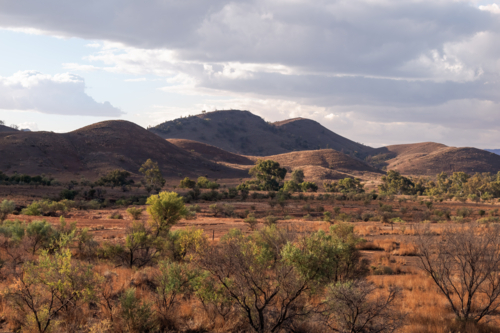 View towards mountain range in Flinders Ranges, South Australia - Australian Stock Image