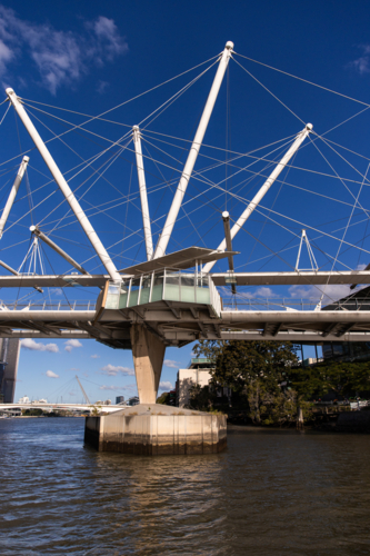 viewing platform on a pedestrian bridge over a river - Australian Stock Image