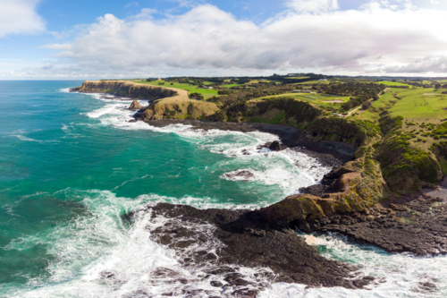 Views around the popular tourist attraction of Flinders Blowhole on a cool winter's day - Australian Stock Image