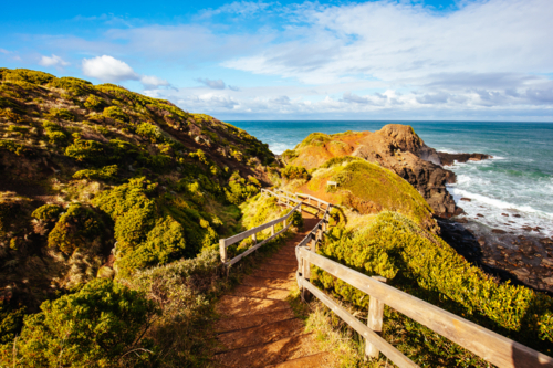 Views around the popular tourist attraction of Flinders Blowhole on a cool winter's day - Australian Stock Image