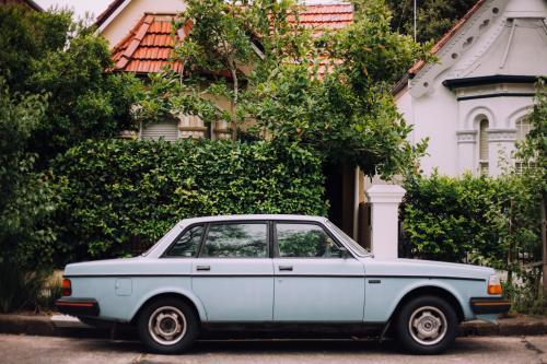 Vintage car parked outside Terraces - Australian Stock Image