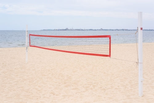 Volleyball net on the beach in Melbourne - Australian Stock Image